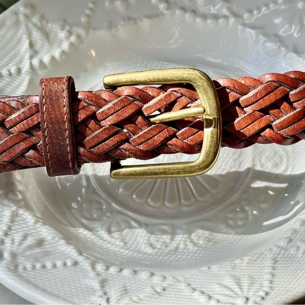 Fossil Braided Leather Belt with Goldtone Buckle
